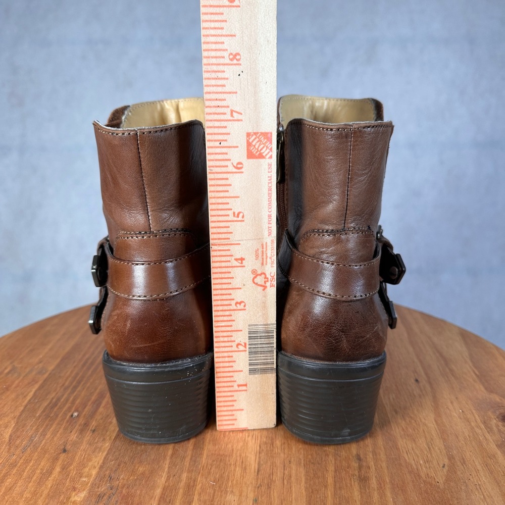 Bussola Antwerpen Ankle Boots Womens 39 Brown Good Leather Buckle Moto Zip - Picture 6 of 14